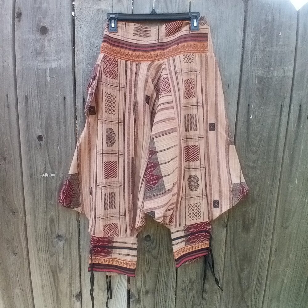 HAREM BOHO THAI HILL TRIBE PANTS WITH ANKLE TIE STRAPS ONE SIZE UNISEX ADULT